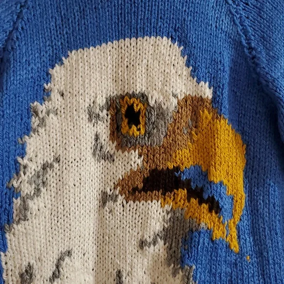 Hand Knit Bulky Cardigan Sweater Eagle Sweater Royal Blue XL - Picture 6 of 12